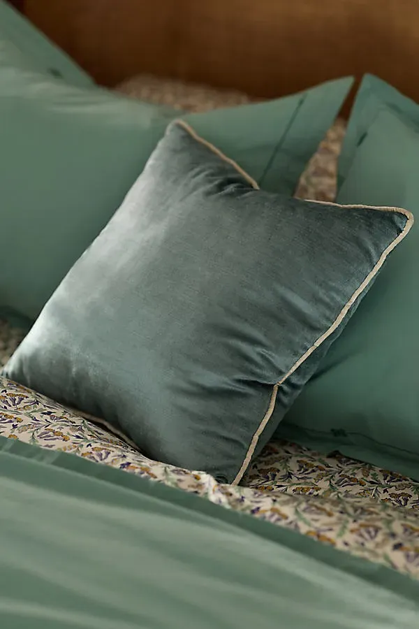 Piped Velvet Cushion - Blue, Cotton/Rayon by Anthropologie