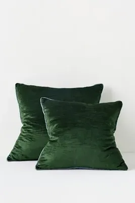 Piped Velvet Cushion - Green, Cotton/Rayon by Anthropologie, image 2