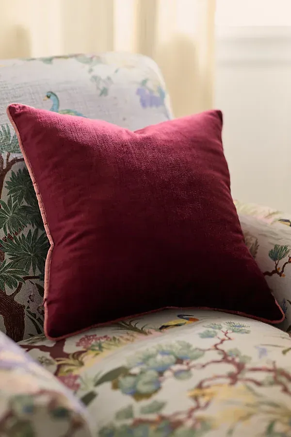 Piped Velvet Cushion - Red, Cotton/Rayon by Anthropologie