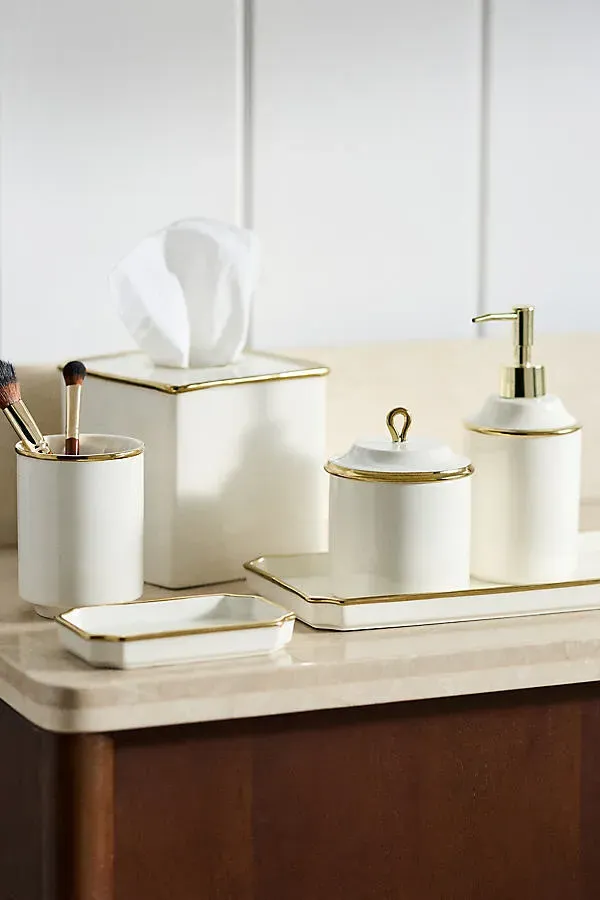 Piper Tipped Ceramic Bath Tray - Gold, Glazed Stoneware by Anthropologie, image 2