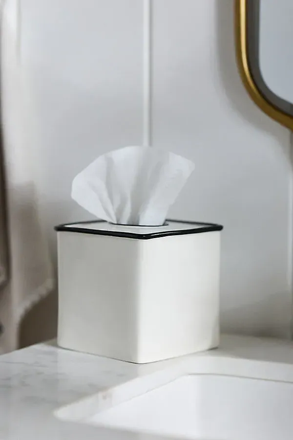 Piper Tipped Square Tissue Box Cover - Black, Stoneware by Anthropologie