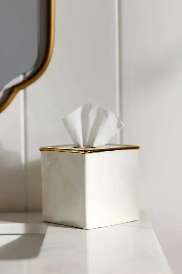 Piper Tipped Square Tissue Box Cover - Gold, Stoneware by Anthropologie