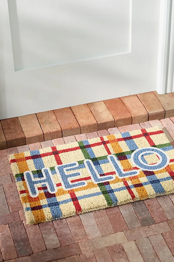 Plaid Hello Coir Printed Doormat product