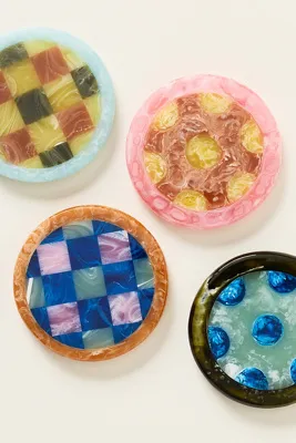 Polka Dot Resin Coasters Set of 2 - Yellow product
