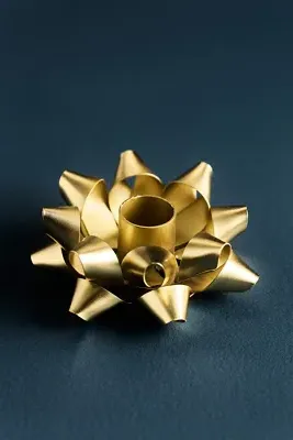 Present Bow Candle Holder - Gold, Iron by Anthropologie, alternate view