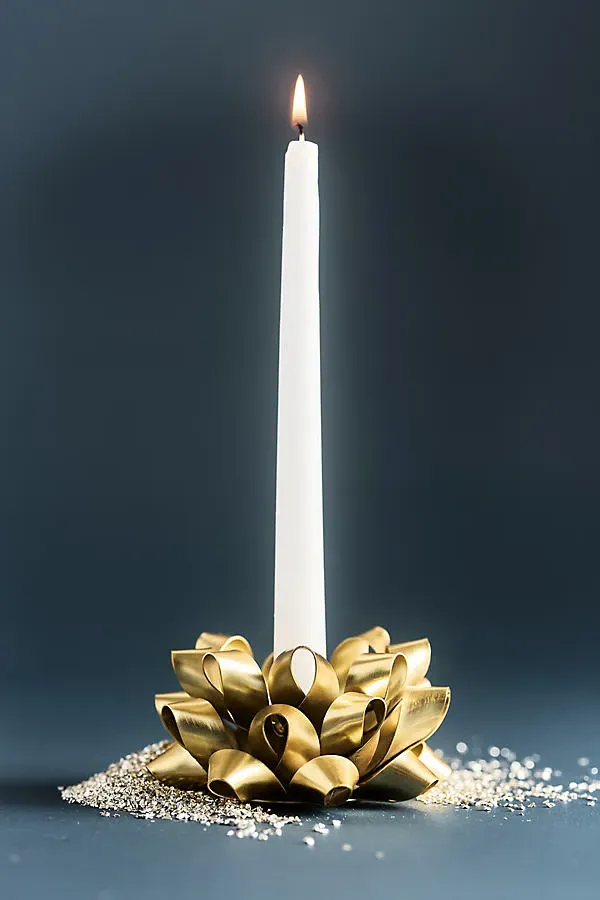 Present Bow Candle Holder - Gold, Iron by Anthropologie