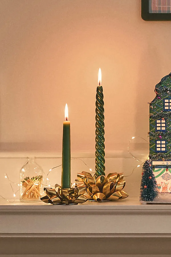 Present Bow Taper Candle Holder - Gold, Iron by Anthropologie