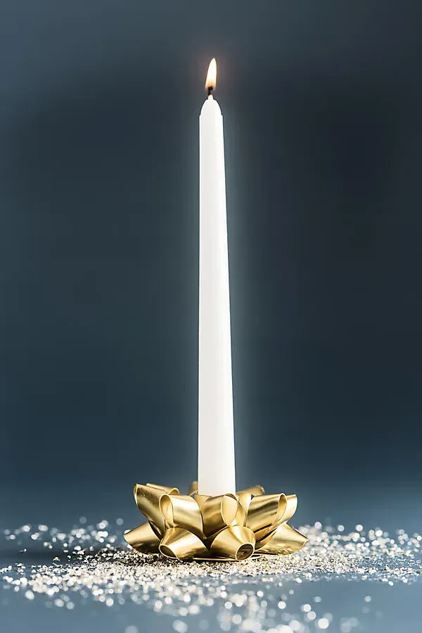 Present Bow Taper Candle Holder - Gold, Iron by Anthropologie