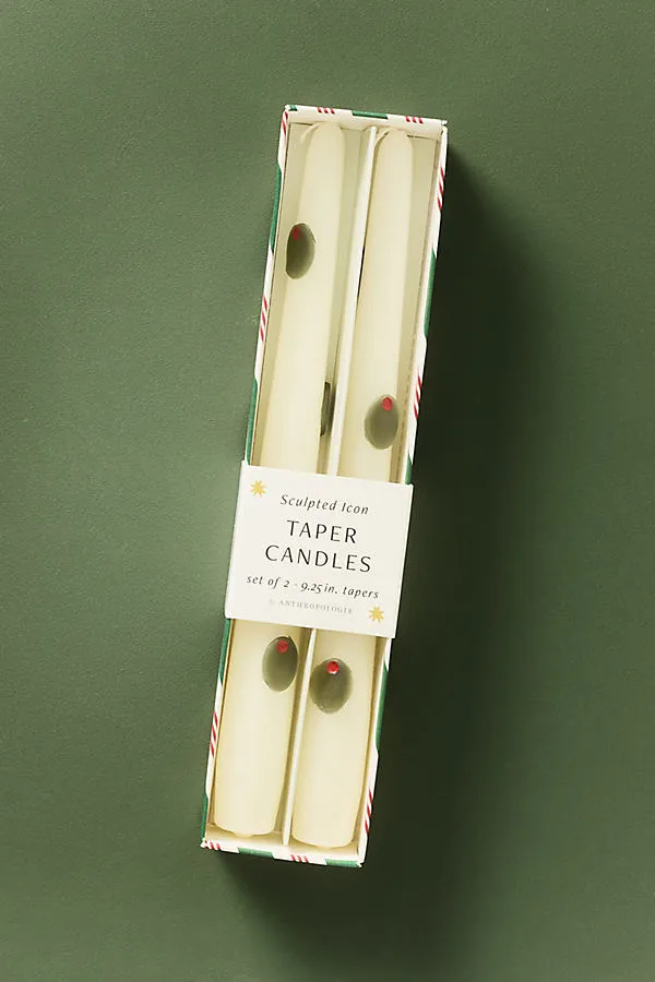 Pressed Bead Taper Candles Set of 2 - Green, Paraffin Wax by Anthropologie
