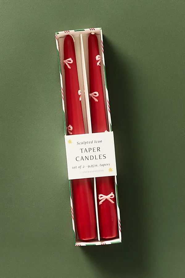 Pressed Bead Taper Candles Set of 2 - Red, Paraffin Wax by Anthropologie