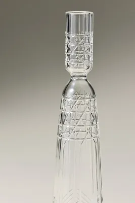 Pressed Glass Etched Taper Candle Holder - Clear, Borosilicate Glass by Anthropologie, alternate view