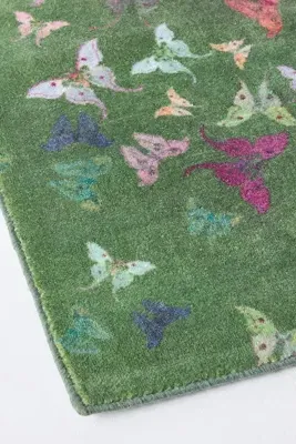 Printed Butterflies 5x8 Rug - Green, Cotton/Nylon product