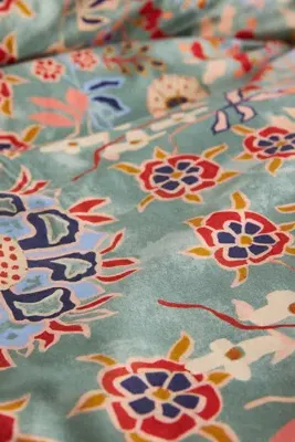 Printed California King Size Duvet - Green, Cotton-Slub by Anthropologie, image 2