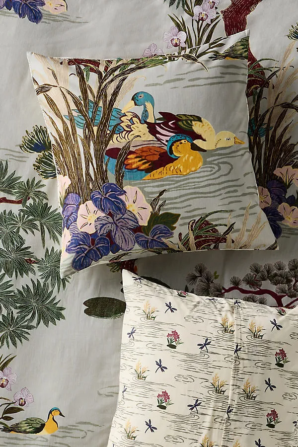 Printed Cotton-Slub Euro Sham - Beige by Anthropologie