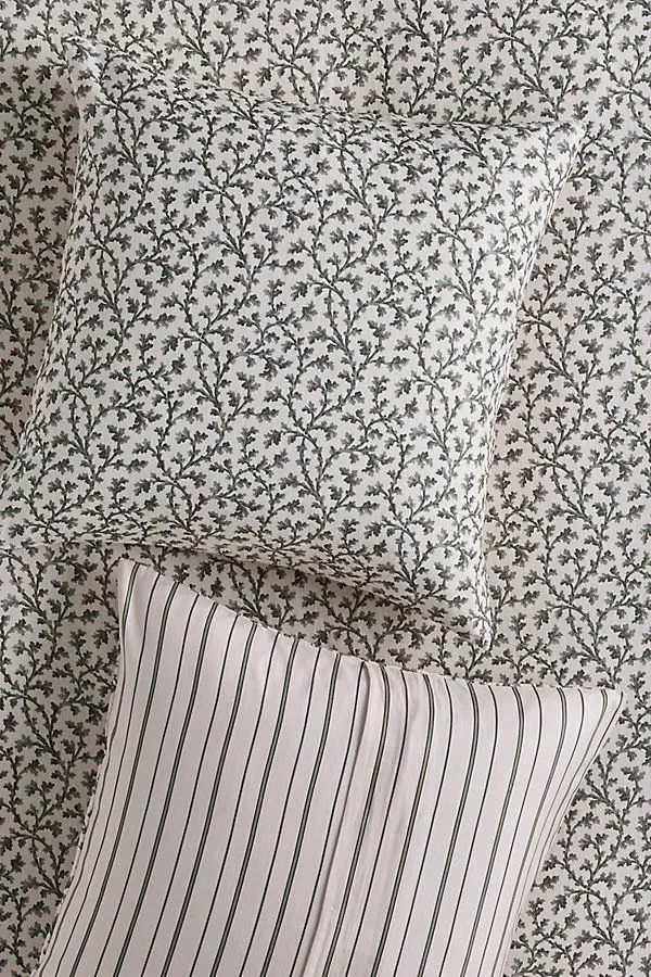 Printed Cotton-Slub Euro Sham - Green by Anthropologie