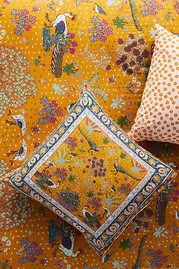 Printed Cotton-Slub Euro Sham - Yellow by Anthropologie