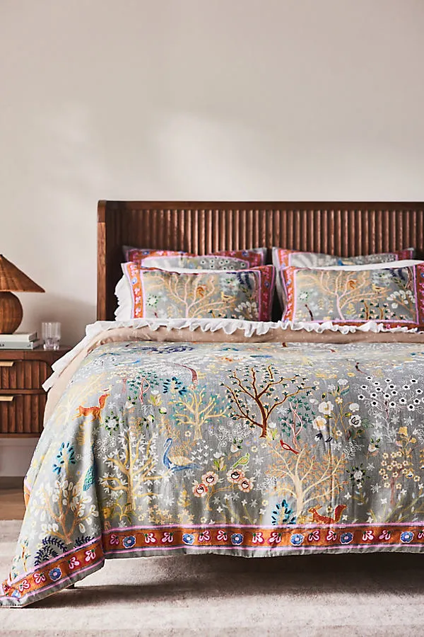 Printed Cotton-Slub King Size Duvet - Green, Cotton by Anthropologie
