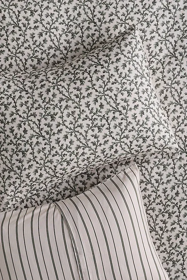 Printed Cotton-Slub Pillow Shams Set of 2 - Green by Anthropologie