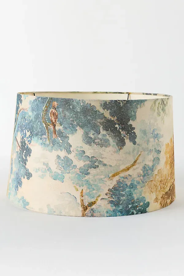 Printed Fabric Drum Lampshade 12" - Green, Cotton by Anthropologie