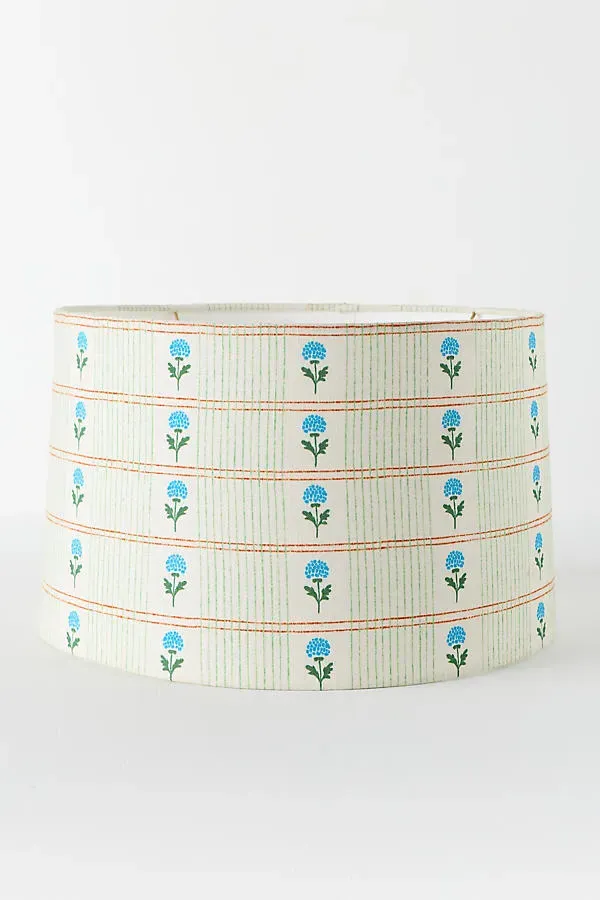 Printed Fabric Drum Lampshade 16" - Black, Cotton by Anthropologie