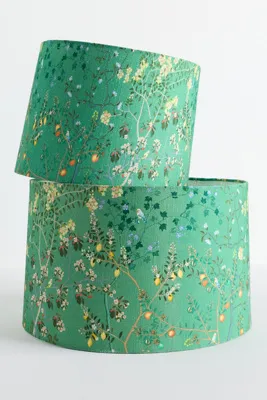 Printed Fabric Drum Lampshade - Green, Cotton product
