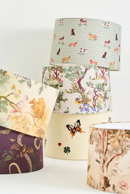 Printed Fabric Lamp Shade Tapered Drum - Green, Cotton by Anthropologie, image 2