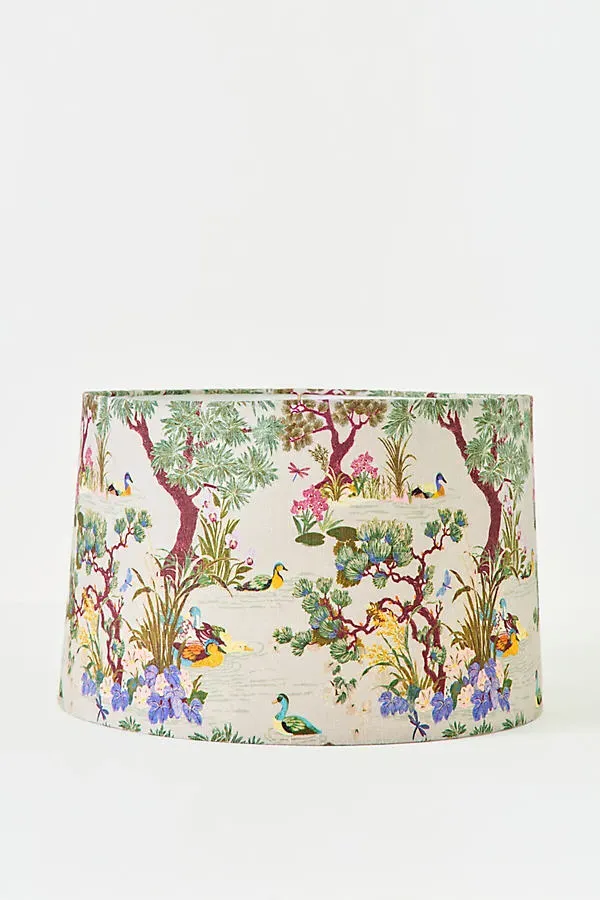 Printed Fabric Lamp Shade Tapered Drum - Green, Cotton by Anthropologie