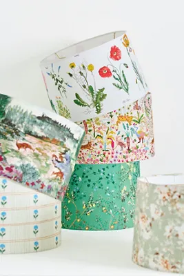 Printed Fabric Lamp Shade - White, Cotton by Anthropologie, image 2