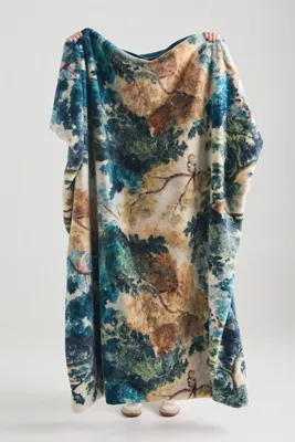 Printed Faux Fur Pattern Throw - Blue, Polyester by Anthropologie, image 2