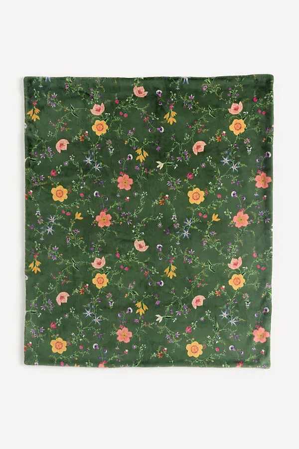 Printed Faux Fur Pattern Throw - Green, Polyester by Anthropologie