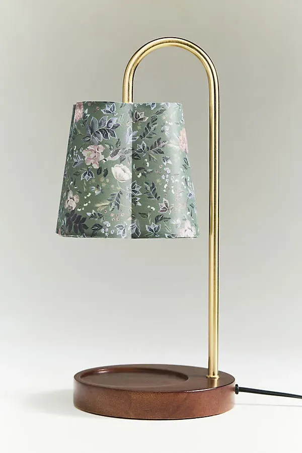 Printed Floral Candle Warmer Lamp - Green, Wood product