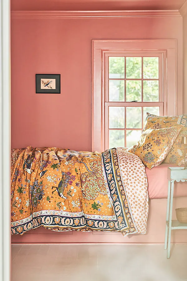 Printed Full Size Duvet - Yellow, Cotton-Slub by Anthropologie