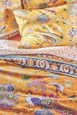 Printed Queen Size Duvet - Yellow, Cotton-Slub by Anthropologie, image 2