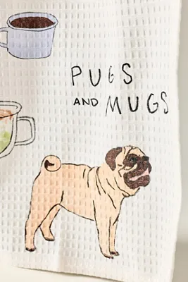 Pugs & Mugs Bar Towel - Beige, Cotton by Anthropologie, alternate view