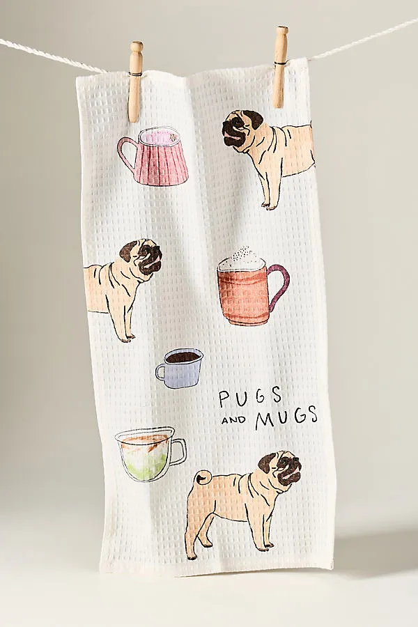 Pugs & Mugs Bar Towel - Beige, Cotton by Anthropologie
