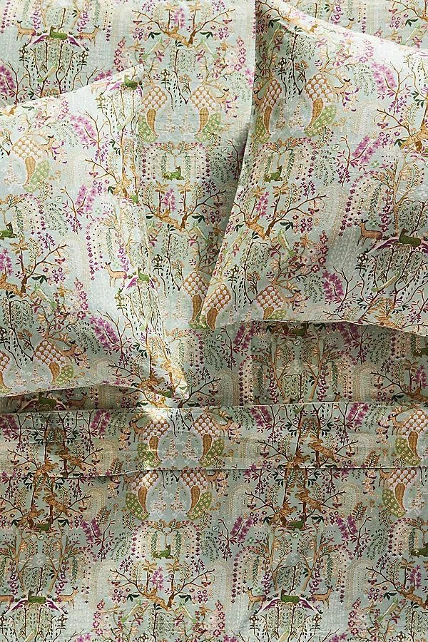 Queen Organic Cotton Sateen Printed Sheet Set - Green by Anthropologie