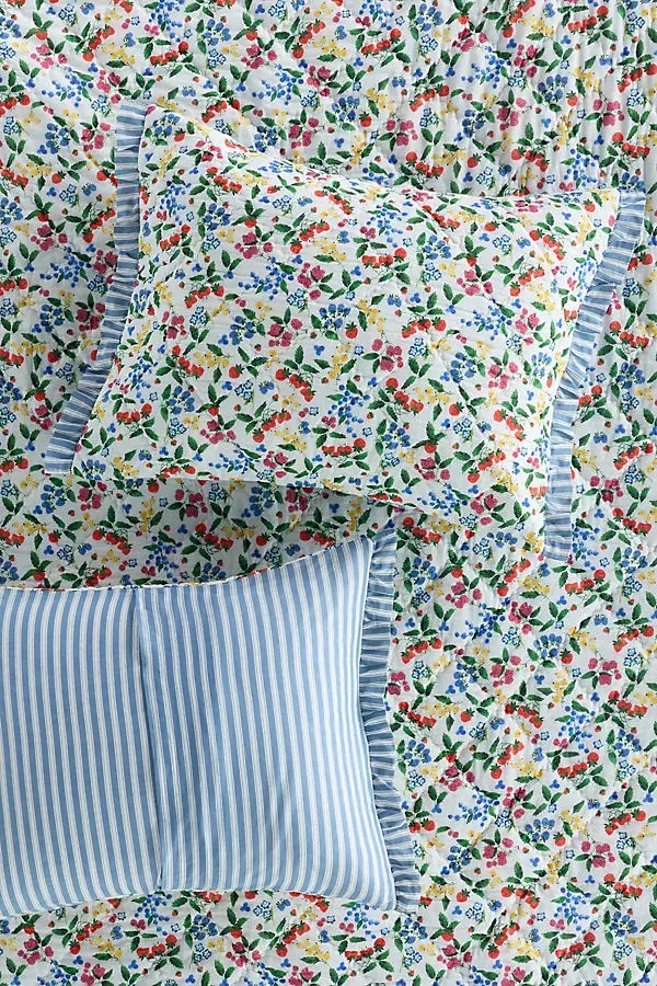 Queen Size Floral Printed Ruffle Shams Set of 2 - Cotton Voile product