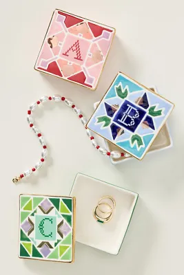Quilted Monogram Trinket Box - Stoneware by Anthropologie, image 2