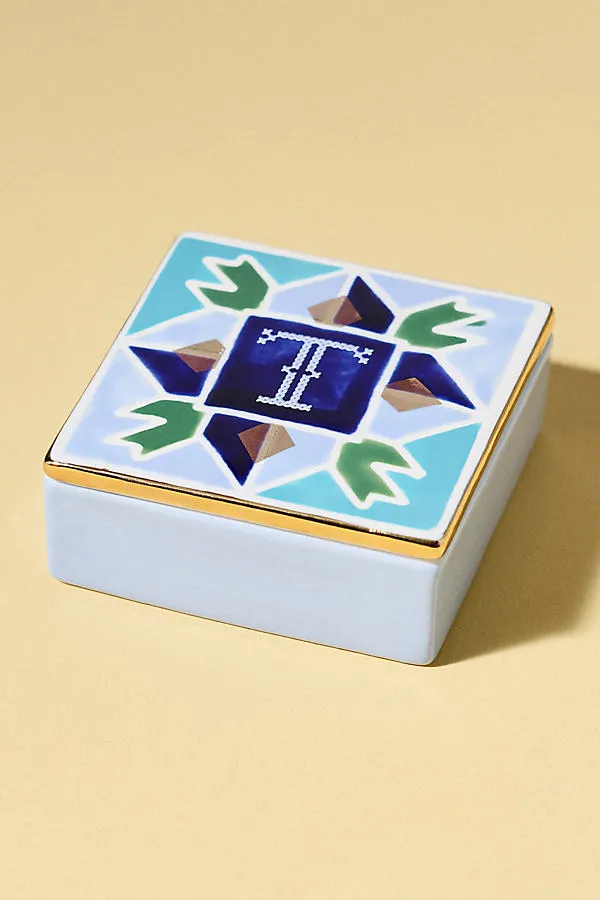 Quilted Monogram Trinket Box - Stoneware by Anthropologie