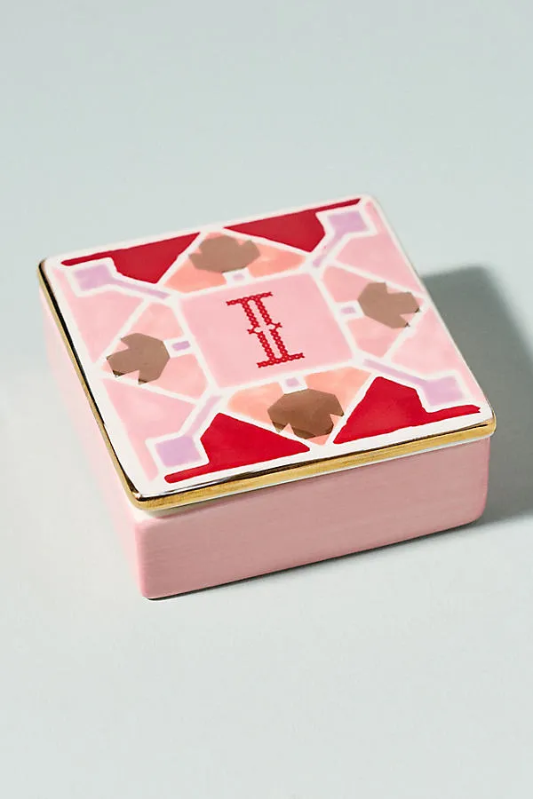 Quilted Monogram Trinket Box - Stoneware by Anthropologie
