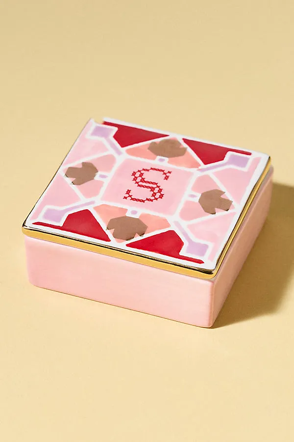 Quilted Monogram Trinket Box - Stoneware by Anthropologie