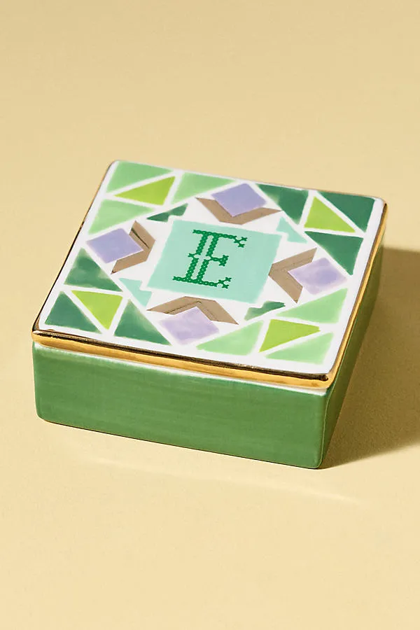 Quilted Monogram Trinket Box - Stoneware by Anthropologie