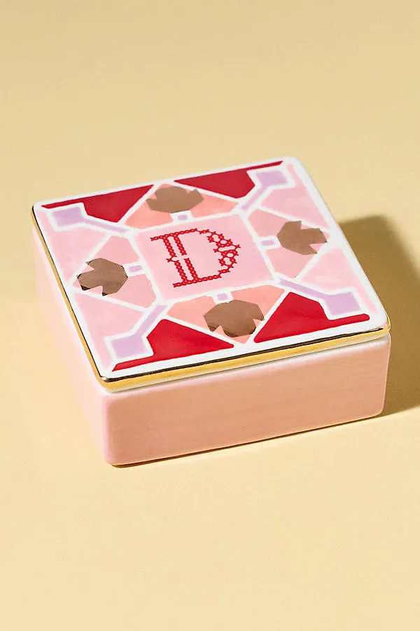 Quilted Monogram Trinket Box - Stoneware by Anthropologie