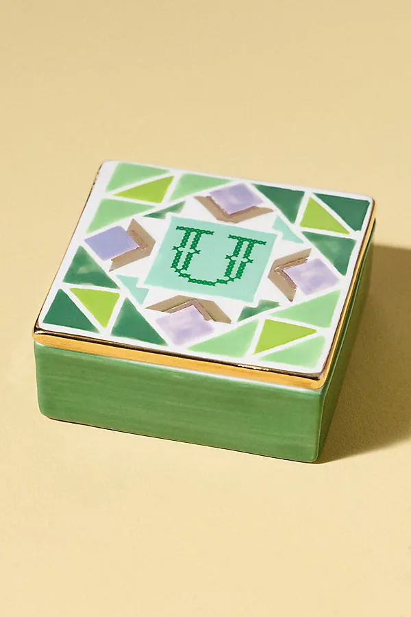 Quilted Monogram Trinket Box - Stoneware by Anthropologie