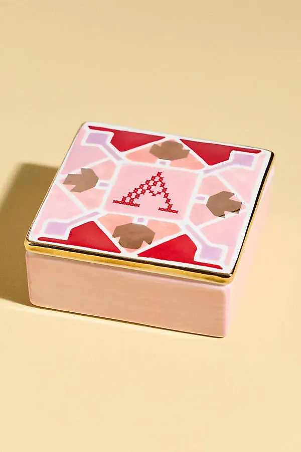 Quilted Monogram Trinket Box - Stoneware by Anthropologie