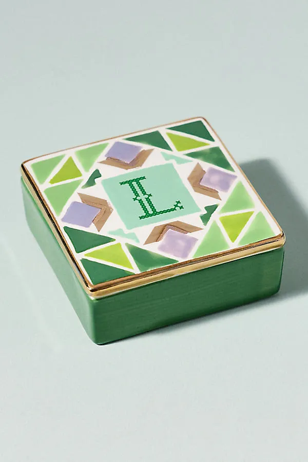 Quilted Monogram Trinket Box - Stoneware by Anthropologie