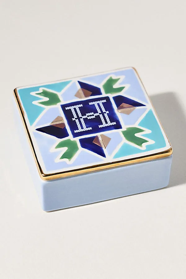 Quilted Monogram Trinket Box - Stoneware by Anthropologie