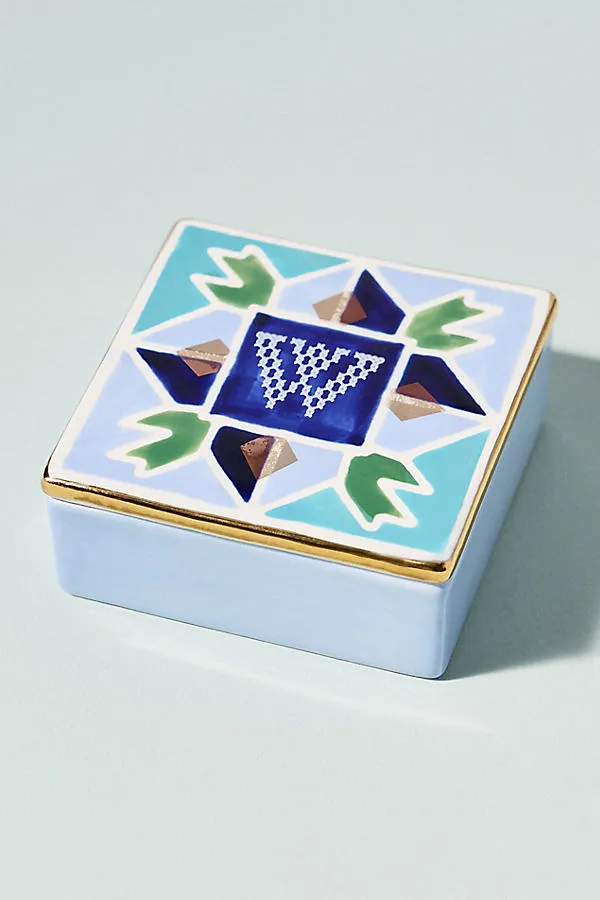Quilted Monogram Trinket Box - Stoneware by Anthropologie