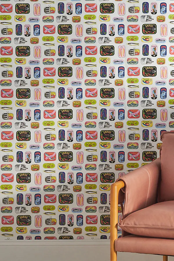 Rachel Antonoff Sardine Tins Peel-and-Stick Wallpaper - White by Anthropologie