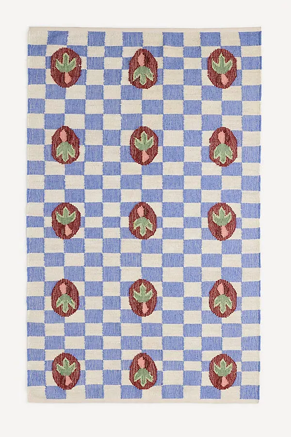 Radish Flatwoven Rug Checkered - Blue, Wool/Jute product
